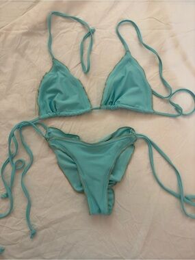 Aqua Blue Triangle String Bikini Set
